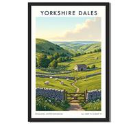 Framed Yorkshire Dales Landscape Poster Canvas Print Art Modern Wall Art Painting Exquisite Pictures Wall Decor Farmhouse Art Print for Living Room Bedroom Decoration (Black Framed,16L x24W)