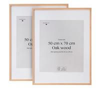Framelane Set of 2 Oak Photo Frames 50 x 70 cm Natural Oak | Set of 2, Wall Mounted, Interchangeable Mount, Tempered Glass Scratch-Resistant and Shatterproof