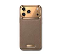 Frameless Alloy Leather Case for iPhone 17 Pro Max, Khaki | Compatible with MagSafe Aluminum Metal Bezel Less Luxury Leather Back Design Sleek Minimalist Anti-Fall Anti-Scratch