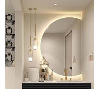 Frameless Anti-Fog Bathroom Mirror with Dimmable LED Backlit Semi-Circle Design - Modern Decorative Wall Mirror for Home Vanity