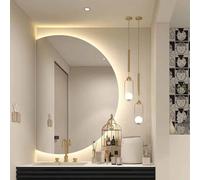 Frameless Anti-Fog Bathroom Mirror with Dimmable LED Backlit Semi-Circle Design - Modern Decorative Wall Mirror for Home Vanity