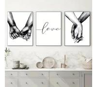 Frameless Black White Romantic Hand In Hand Canvas Paintings Love Quotes Wall Art Poster Printed Picture For Home Wall Decor(40x80cm(16x31in)/Without frame)