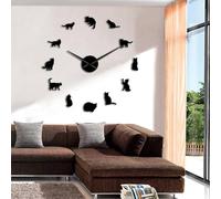 Frameless Cats Silhouette Wall Art Clock Watch Kittens 3D DIY Wall Clock Playful Cat Shape Big Needles Girl Room Kit Decoration(Black,47inch)