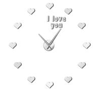 Frameless Confession I Love You Loving Heart 3D DIY Wall Clock Valentine Gift Simple Modern Wall Art Decor Acrylic Clock Watch(Silver,47inch)