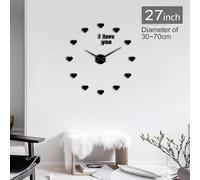 Frameless Confession I Love You Loving Heart 3D DIY Wall Clock Valentine Gift Simple Modern Wall Art Decor Acrylic Clock Watch(Black,27inch)