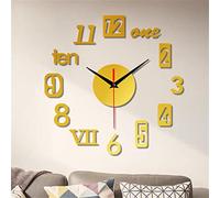 Frameless DIY 3D Wall Clock - Large for Living Room, Kitchen, Bedroom, Office - Acrylic Digital Modern Stick-On Clock Home Decor (YA-Gold)