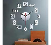 Frameless DIY 3D Wall Clock - Large for Living Room, Kitchen, Bedroom, Office - Acrylic Digital Modern Stick-On Clock Home Decor (YA-Silver)