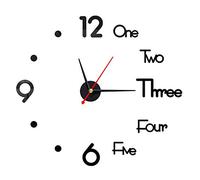 Frameless DIY Wall Clock Silent Non Ticking, Black Round Battery Operated Modern 3D Wall Clocks Decor for Living Room Bedroom Office Home and Kitchen, Fashion Wall Clock Stickers Decoration