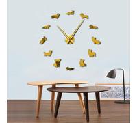 Frameless English Welsh Corgi 3D DIY Wall Clock Mirror Puppy Dog Breeds Wall Art Pet Shop Decor Quiet Sweep Clock Watch(Gold,27inch)