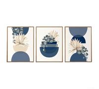 Frameless Geometric Plant Art Prints Set of Three Featuring Botanical and Abstract Elements for Modern Wall Decoration in Homes and Commercial Venues