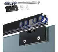 Frameless Glass Door Soft Close Track Kit 10.8ft Single Rail Bypass Sliding Pocket Door System with Black Glass Clamp for BathroomModern Design Easy Install