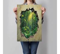 Frameless Green Canvas Wall Art, 1 Pieces Waterproof Break Through The Wall Tropical Rainforest Walls Decoration, Jungle Landscape Canvas Wall Art for Living Room Bedroom Bathroom Hallway 36x48in