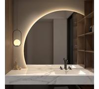 Frameless LED Bathroom Mirror - Backlit Half Moon Design Anti-Fog Smart Vanity Mirror Dimmable Touch Switch 3 Color Lights 100x100cm (40x40 inches)