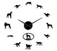 Frameless Lurcher Silhouette Big DIY Wall Clock Modern Design Hunting Dog Puppy Non Ticking Clocks Movement Home Decor Stickers(Black,27inch)