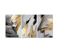 Frameless Luxury Abstract Gray Golden Painting Wall Art Canvas Prints Posters Pictures for Living Room Home Office 60x80cm(24x31in) x3 Frameless