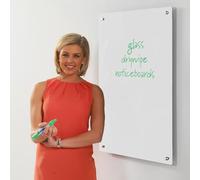 Frameless Magnetic Glass Whiteboard, 90 x 60 cm | Premium 4mm toughened safety glass with reinforced steel backing. Unique floating appearance on brushed steel fixings