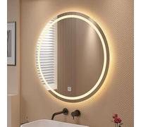 Frameless Round LED Bathroom Mirror | Wall-Mounted Modern Vanity Makeup Mirror with Dimmable 3-Color Lighting - 60cm/23.6in Brightness Adjustable Mirror for Bathroom, Living Room & Vanity Table