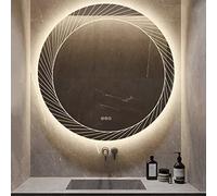 Frameless Round Wall Mirror with LED Lights, 50cm/60cm/70cm/80cm Illuminated Bathroom Mirror, 3-Color Infinitely Dimmable, IP44, HD Makeup Mirror, Living Room Decorative Mirror, Explosion-Pr (A 7
