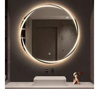 Frameless Round Wall Mirror with LED Lights, 50cm/60cm/70cm/80cm Illuminated Bathroom Mirror, 3-Color Infinitely Dimmable, IP44, HD Makeup Mirror, Living Room Decorative Mirror, Explosion-Pr (B 1