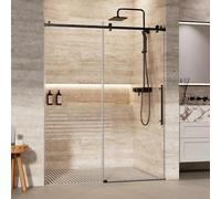 Frameless Sliding Shower Door 60 x 72Inch, 8mm Clear Tempered Glass, Stainless Steel Hardware, Waterproof Seal - Modern Bathroom Enclosure, Black&Square