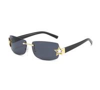 Frameless Square Sunglasses for Women Fashion Metal Star Men Trend Sun Glasses UV400,Gold Black,One size
