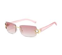Frameless Square Sunglasses for Women Fashion Metal Star Men Trend Sun Glasses UV400,Gold Pink,One size