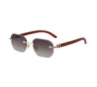 Frameless Sunglasses For Men And Women, With Imitation Wood Grain Temple Design, Simple Cut Edges, Double Bridge Uv400 Protection.(C3)