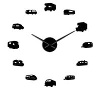 Frameless Vehicle Truck DIY Large Wall Clock Transportation Bus Car 3D Mirror Effect Contemporary Boys Bedroom Decor Time Clock(Black,47inch)