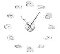 Frameless Vehicle Truck DIY Large Wall Clock Transportation Bus Car 3D Mirror Effect Contemporary Boys Bedroom Decor Time Clock(Silver,27inch)