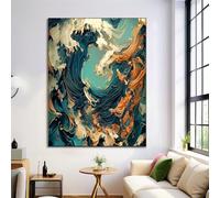 Frameless Wall Art, 3D Ukiyo-E Ocean Waves Poster Canvas Painting Art, 30X40Cm Japanese Oil Painting Wall Decor Prints Artworks For Living Room Bedroom Pictures Home Decorative, Turquoise