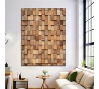 Frameless Wall Art, 3D Wooden Blocks Poster Canvas Painting Art, 80X120Cm Natural Geometry Wall Decor Prints Artworks For Living Room Bedroom Pictures Home Decorative, Tan