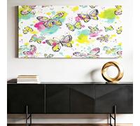 Frameless Wall Art Animal Romantic Watercolour Spring Horizontal Butterflies Paint Splatters Painting On Canvas for Living Bedroom Large Size Wall Art Home Decor 50 x 150 cm Frameless Hanging Picture