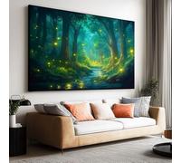 Frameless Wall Art Cartoon Style Horizontal Fantasy Forest Firefly Painting On Canvas, for Living Bedroom Large Size Wall Art, Modern Home Decor 60 x 45 cm (L x W) Frameless Hanging Picture