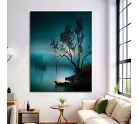 Frameless Wall Art, Dead Trees And Lake Poster Canvas Painting Art, 60X80Cm Mystical Landscape Wall Decor Prints Artworks For Living Room Bedroom Pictures Home Decorative, Turquoise