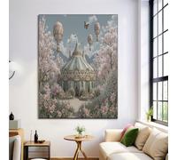 Frameless Wall Art, Fantasy Circus Poster Canvas Painting Art, 50X70Cm Cherry Blossom Landscape Wall Decor Prints Artworks For Living Room Bedroom Pictures Home Decorative, Pastel Green