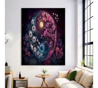 Frameless Wall Art, Sakura Planet Poster Canvas Painting Art, 30X40Cm Fantasy Yin And Yang Wall Decor Prints Artworks For Living Room Bedroom Pictures Home Decorative, Powder Blue