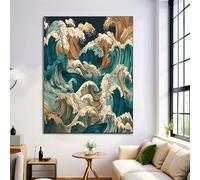 Frameless Wall Art, The Waves Off Kanagawa Poster Canvas Painting Art, 80X120Cm Japanese Woodblock Print Wall Decor Prints Artworks For Living Room Bedroom Pictures Home Decorative, Turquoise