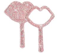 Framendino, 1 Pack Rhinestone Handheld Mirror Lip Shaped Bling Glitter Cosmetic Dazzling Portable Hand Mirrors with Handle for Women Pink
