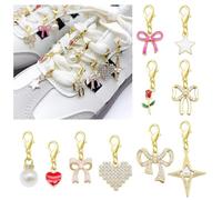 Framendino, 10 Pack Crystal Bow Shoe Charms Bling Gold Heart Rose Star Charm Decoration With Lobster Clasp for Sneakers Jewelry Accessory