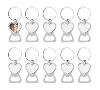 Framendino, 10 Pack Sublimation Blanks Bottle Opener Heart Shaped Metal Keychains Key Rings for Photo