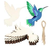 Framendino, 10 Pack Unfinished Wood Hummingbird Cutouts Flying Bird Shaped Blank Wooden Slices Tags with Twine for Crafts DIY 5.9in
