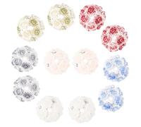 Framendino, 12 Pack Flower Ball Beads for Pens 20mm Rose Focal Bead with Rhinestone 3D Floral Spacer Charms for DIY Craft Keychain Jewelry Making