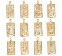 Framendino, 12 Pack Tarot Charms Gold Plated Brass Tarotcard Charm Sun King Queen Pendants for DIY Jewelry Making