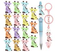 Framendino, 14 Pack 3D Giraffes Silicone Focal Beads for Pens Keychain Making (6 Colors)