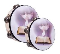 Framendino, 2 Pack 8" 10" Dove Bible Tambourine Wooden Hand Held Drum Double Row Jingle White