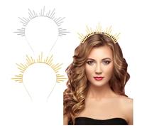 Framendino, 2 Pack Goddess Halo Sun Crown Headband Cosplay Costume for Women Hair Accessories Silver and Gold