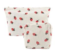 Framendino, 2 Pack Strawberry Corduroy Makeup Bag Aesthetic Cosmetic Zipper Pouch Small Toiletry Storage Storage for Women (White)