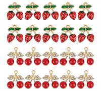 Framendino, 20 Pack 3D Strawberry Charms Bling Plated Cherry Pendant Jewelry DIY Pendants