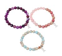 Framendino, 3 Pack Breast Cancer Awareness Care Gifts for Women Bracelets Natural Stone Bead