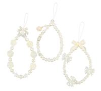 Framendino, 3 Pack Butterfly Bow Knot Beaded Phone Charm Bear Heart Bracelet Wrist Strap Pearl Charms for Women Gift
